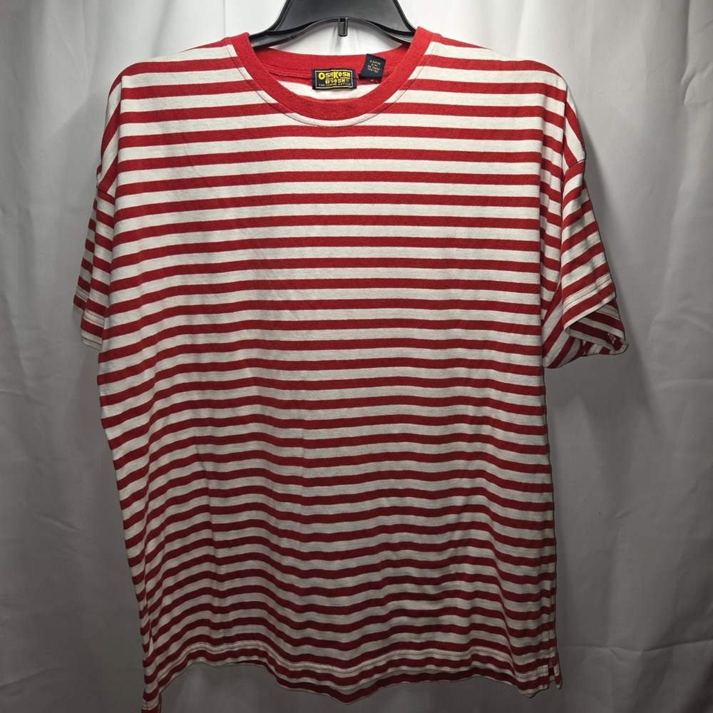 Vintage Osh Kosh BGosh Men's Red/White Stripe Short Sleeve Shirt XL